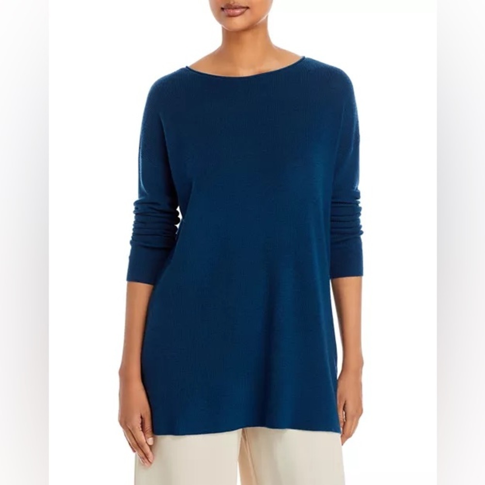 Eileen Fisher Merino Wool Boat Neck Tunic Knit Sweater Size XS